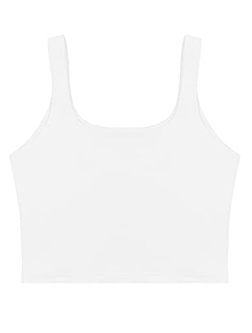 REORIA Women’s Sexy Square Neck Double Lined Seamless Sleeveless Cropped Tank Yoga Crop Tops