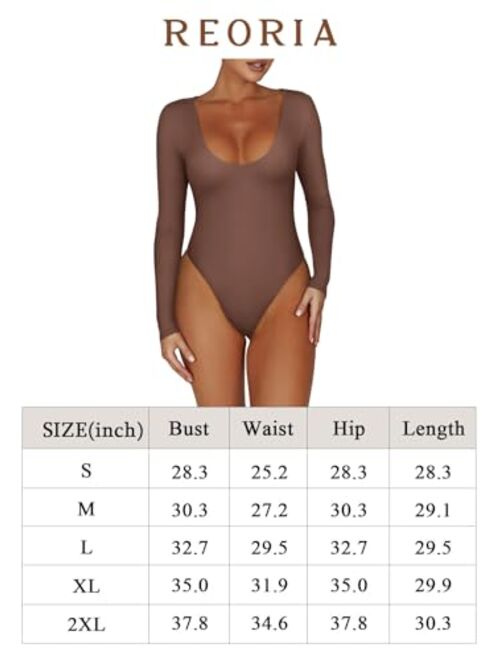REORIA Women’s Sexy Scoop Neck Long Sleeve Double Lined Stretchy Shirt Tops Going Out Bodysuits