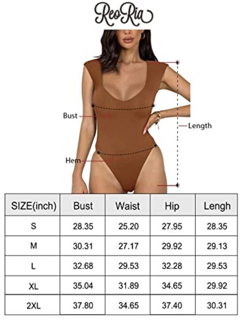 REORIA Women's Sexy Casual V Neck Double Lined Sleeveless Slimming Going Out Tank Top Bodysuits