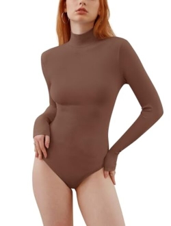 Womens Casual Mock Turtle Neck Long Sleeve Ribbed Slim Fit Tops Going Out Bodysuits Jumpsuit