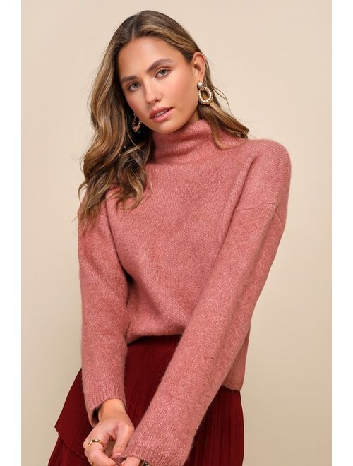 Lulus Irresistible Comfort Mauve Pink Funnel Neck Pullover Sweater