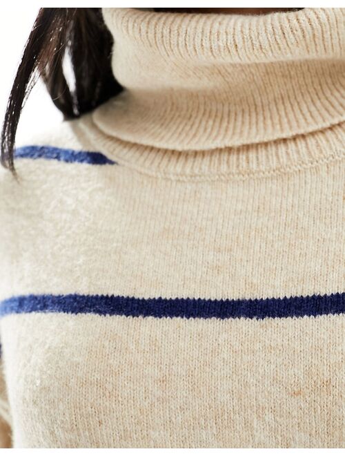 Pull&Bear knitted roll neck sweater dress in sand stripe
