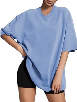 ATHMILE Womens Oversized T Shirts Loose Fit Crewneck Short Sleeve Tops Summer Casual Blouse Y2K 2023 Basic Tee