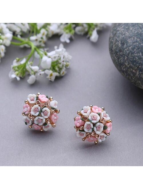 SOHI Women's Pink Flower Cluster Drop Earrings