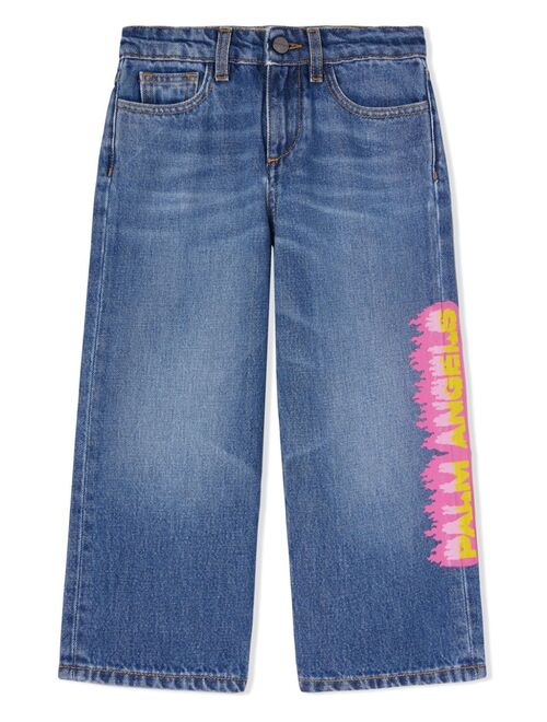 Palm Angels Kids logo-print wide-leg jeans