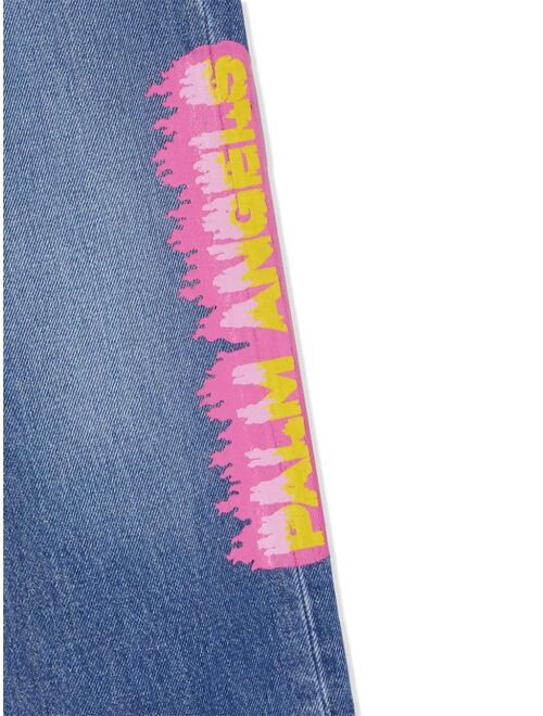 Palm Angels Kids logo-print wide-leg jeans