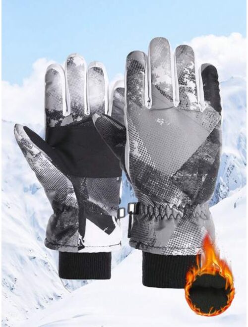 Shein 1pair Children'S Waterproof Gloves, Winter Warm Keeping Gloves For Boys & Girls, Sports Gloves For Riding & Skiing, Suitable For 8-14 Years Old Kids