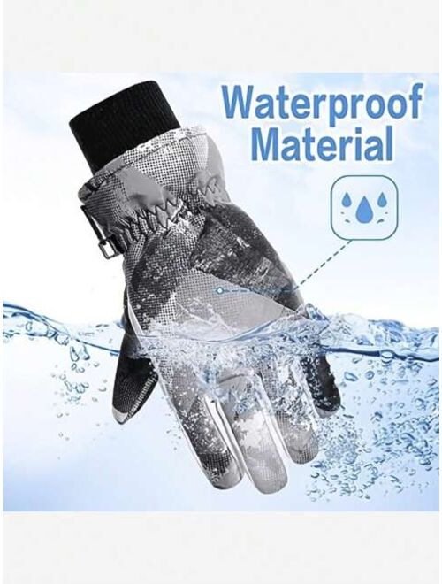 Shein 1pair Children'S Waterproof Gloves, Winter Warm Keeping Gloves For Boys & Girls, Sports Gloves For Riding & Skiing, Suitable For 8-14 Years Old Kids