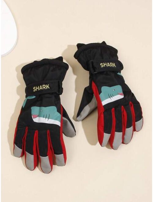 Shein 1pair Waterproof Winter Warm Snow Gloves For Kids, Boys & Girls Skiing Windproof Finger Separated Gloves