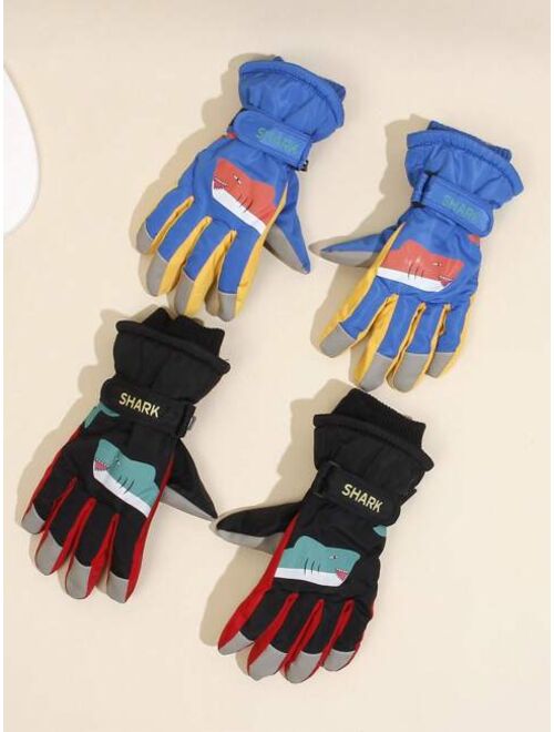 Shein 1pair Waterproof Winter Warm Snow Gloves For Kids, Boys & Girls Skiing Windproof Finger Separated Gloves