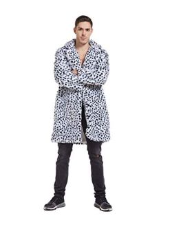 UMREN Mens Warm Leopard Faux Fur Coats Jacket Long Luxury Overwear Parka Cardigans