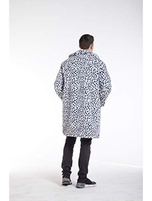 UMREN Mens Warm Leopard Faux Fur Coats Jacket Long Luxury Overwear Parka Cardigans