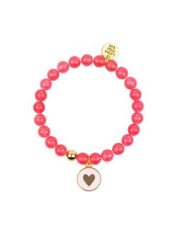 LITTLE MISS ZOE Hot Pink Gemstone Bracelet with Heart Enamel Charm