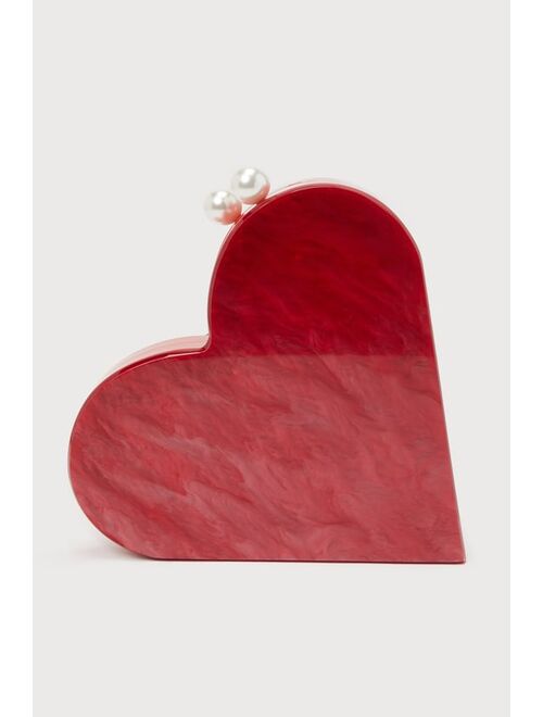 Lulus I Heart You Red Acrylic Heart-Shaped Crossbody Clutch