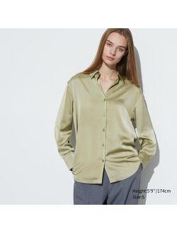 Women's Satin Button-Up Long-Sleeve Blouse