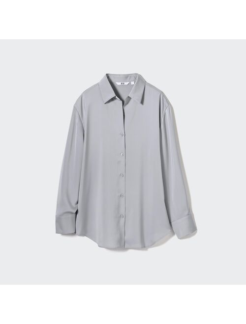 UNIQLO Women's Satin Button-Up Long-Sleeve Blouse