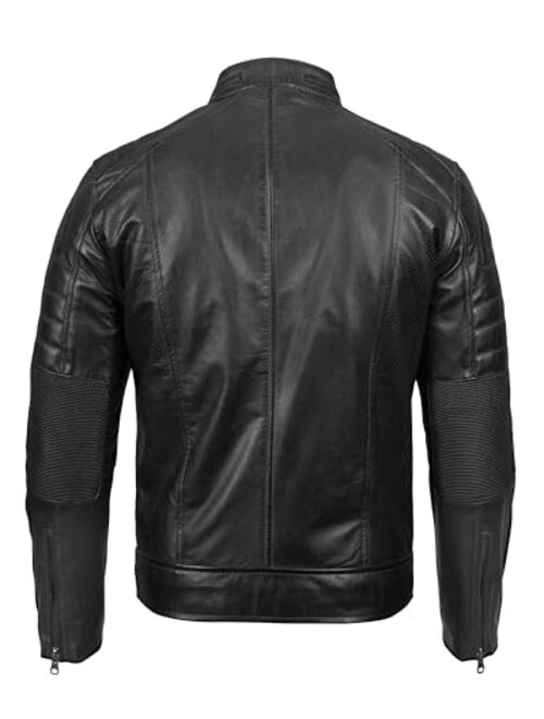 Blingsoul Leather Jacket Men - Distressed Cafe Racer Leather Motorcycle Jacket Men