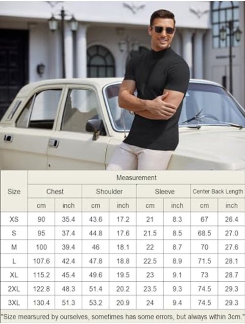 COOFANDY Mens Mock Turtleneck Sweater Short Sleeve Solid Color T-Shirts Basic Slim Fit Knitted Pullover Tees