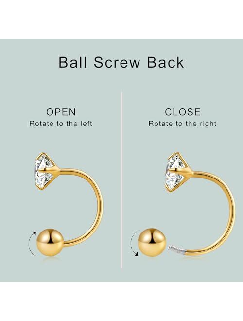 Gacimy Huggie Half Hoop Earrings For Women with Ball Screw Back, 1/2 Inches Small Gold Hoop Earrings for Women with 5mm Round Cubic Zirconia