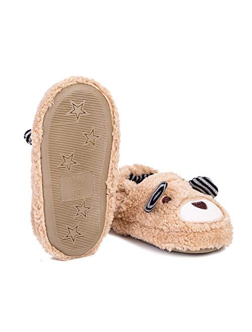 Csfry Toddler Boys Slippers Cartoon Cute Animals Plush Warm Home Shoes