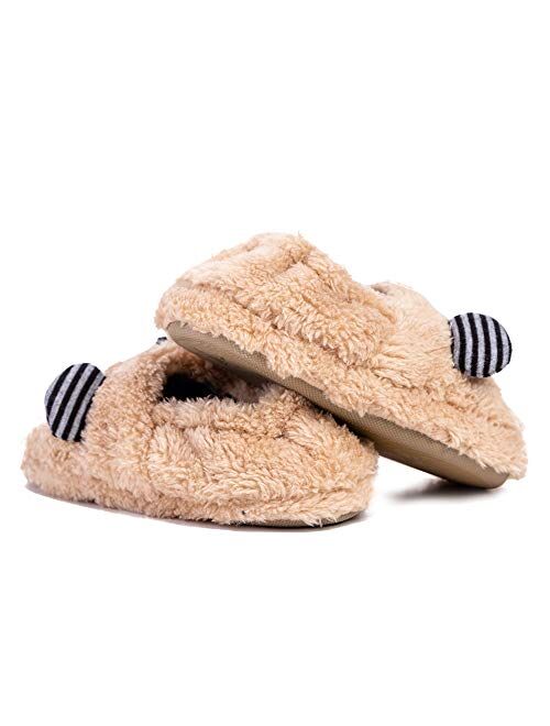 Csfry Toddler Boys Slippers Cartoon Cute Animals Plush Warm Home Shoes