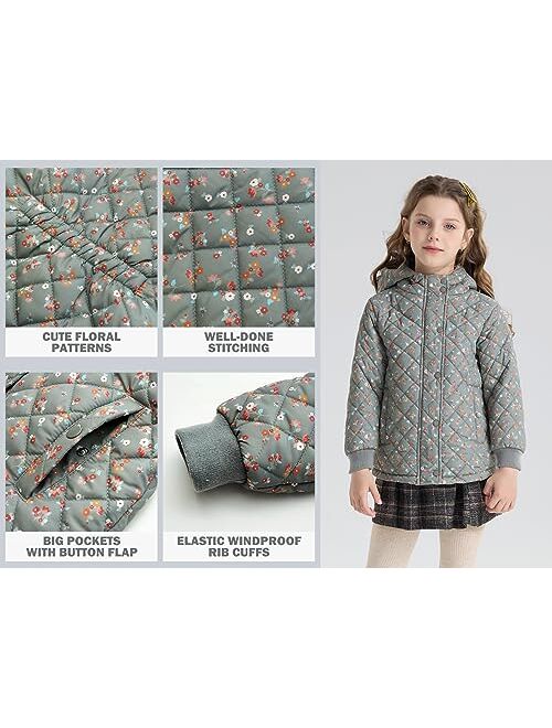 SOLOCOTE Little Girls Winter Lightweight Jacket Floral Cute Ears Quilted Coat