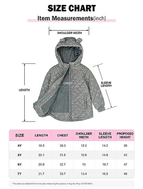 SOLOCOTE Little Girls Winter Lightweight Jacket Floral Cute Ears Quilted Coat