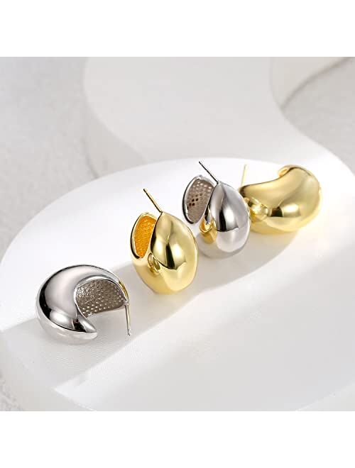 Evoklo Teardrop Chunky Earrings for Women Trendy Hoop Earring Set Earring Dupes, Gold Earrings