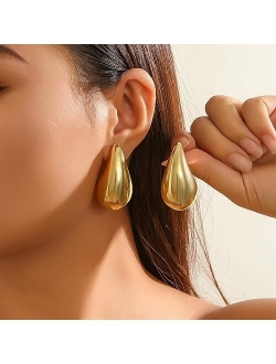 Diowus Tear Drop Earrings for Women, Chunky Gold Hoop Polishing Hypoallergenic Lightweight Waterdrop Trending Oversized Hollow Open Hoops Dupes Girl Jewelry