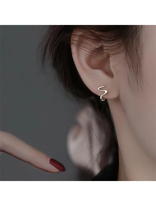 Reffeer Solid 925 Sterling Silver Ocean Wave Hoop Earrings Huggies for Women Girls Cartilage Hoop Earrings Helix Minimalist
