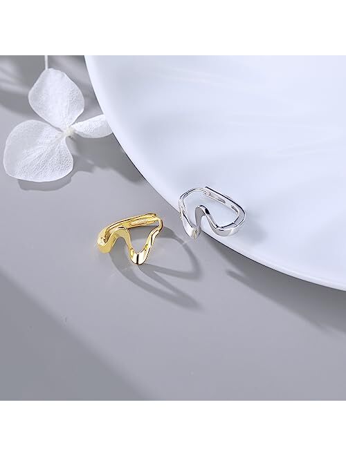 Reffeer Solid 925 Sterling Silver Ocean Wave Hoop Earrings Huggies for Women Girls Cartilage Hoop Earrings Helix Minimalist