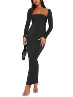 Womens Sexy 2 Piece Outfits Long Sleeve Bolero Shrug Going Out Strapless Fashion Maxi Dress Bodycon Matching Sets