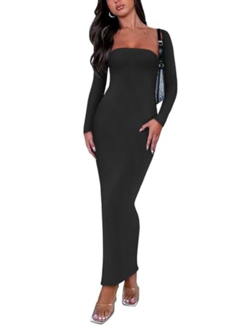 REORIA Womens Sexy 2 Piece Outfits Long Sleeve Bolero Shrug Going Out Strapless Fashion Maxi Dress Bodycon Matching Sets
