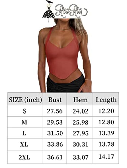 REORIA Women's Summer Sexy Halter V Neck Sleeveless Backless Y2K Going Out Crop Tank Tops