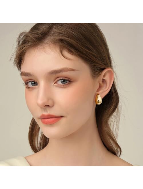 Gacimy Gold Teardrop Earrings Dupes for Women, Chunky Gold Earrings for Women with 925 Sterling Silver Post, 14K Gold Tear Drop Earrings for Women