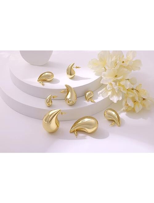 Gacimy Gold Teardrop Earrings Dupes for Women, Chunky Gold Earrings for Women with 925 Sterling Silver Post, 14K Gold Tear Drop Earrings for Women