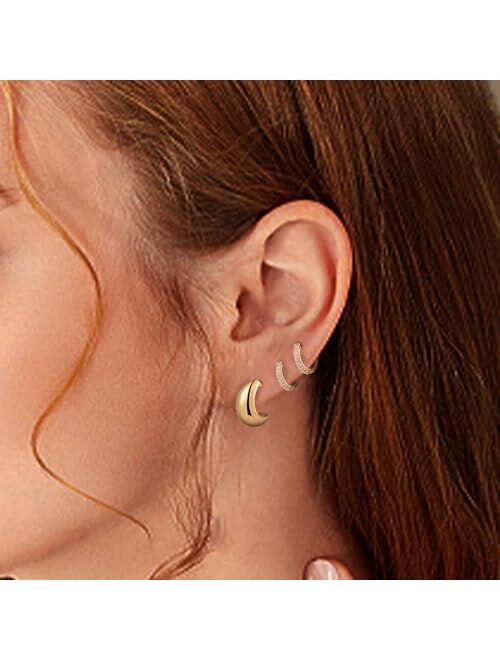 HILXURY 6 Pairs Gold Hoop Earrings for Women, 14K Gold Plated Chunky Huggie Hoop Earrings Set Hypoallergenic, Lightweight Twisted Open Hoops Jewelry for Christmas/Birthda