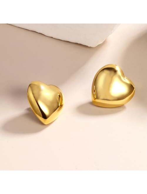 8YEARS Gold Heart Earrings for Women, 18K Gold Plated Chunky Heart Statement Dangle Drop Earrings, Gold Heart Stud Earrings for Girls Jewelry Gifts