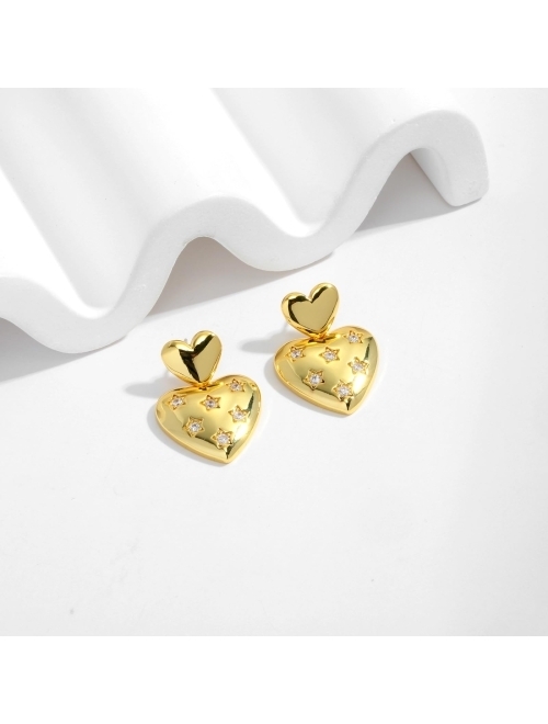 ENSKEFEN Double Heart Drop Earrings for Women Sweet Love Gold Heart Dangle Earrings Anniversary Birthday Valentine Gift