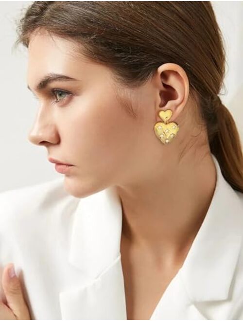 ENSKEFEN Double Heart Drop Earrings for Women Sweet Love Gold Heart Dangle Earrings Anniversary Birthday Valentine Gift
