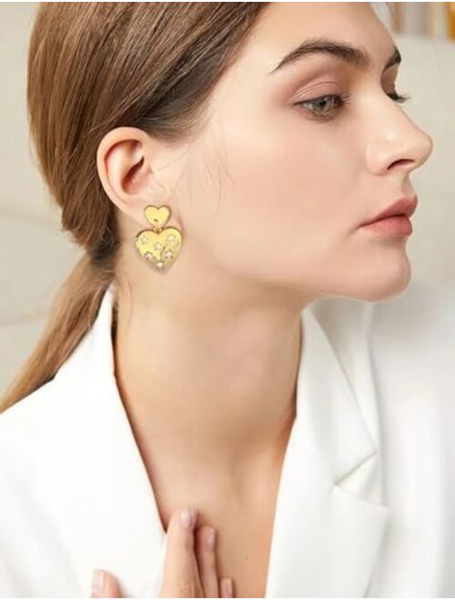 ENSKEFEN Double Heart Drop Earrings for Women Sweet Love Gold Heart Dangle Earrings Anniversary Birthday Valentine Gift