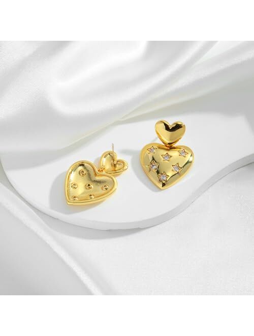 ENSKEFEN Double Heart Drop Earrings for Women Sweet Love Gold Heart Dangle Earrings Anniversary Birthday Valentine Gift