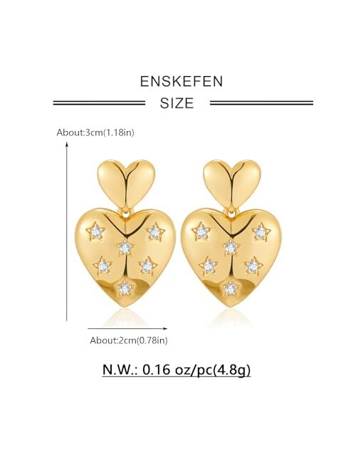 ENSKEFEN Double Heart Drop Earrings for Women Sweet Love Gold Heart Dangle Earrings Anniversary Birthday Valentine Gift
