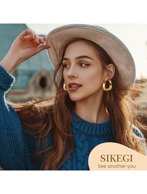 Sikegi Hoop Earrings Set for Women, 6 Pairs Stainless Steel Earrings Hypoallergenic Lightweight Hoop Earrings for Christmas Gift