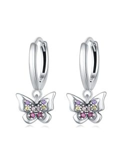 Cycuff 925 Sterling Silver Hoop Earrings Colorful Cubic Zirconia Jewelry Drop Earrings for Women Teen Girls Set Earring Gifts for Her