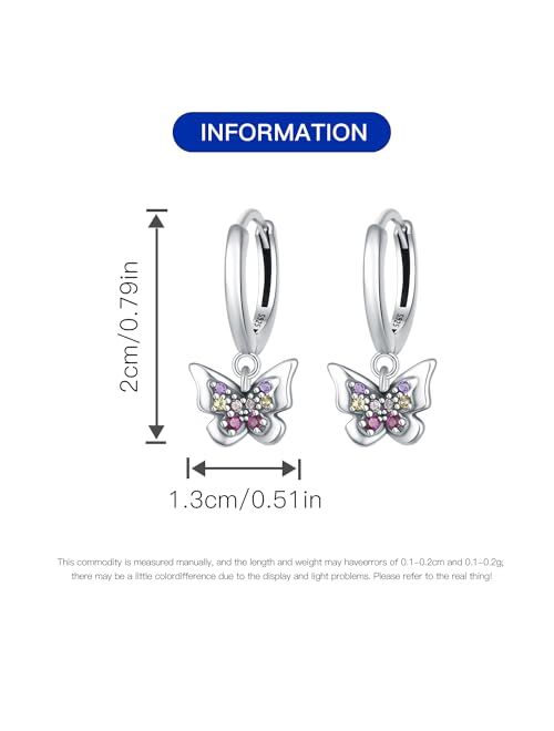 Cycuff 925 Sterling Silver Hoop Earrings Colorful Cubic Zirconia Jewelry Drop Earrings for Women Teen Girls Set Earring Gifts for Her