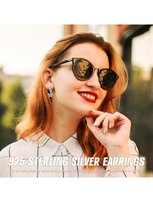 Cycuff 925 Sterling Silver Hoop Earrings Colorful Cubic Zirconia Jewelry Drop Earrings for Women Teen Girls Set Earring Gifts for Her