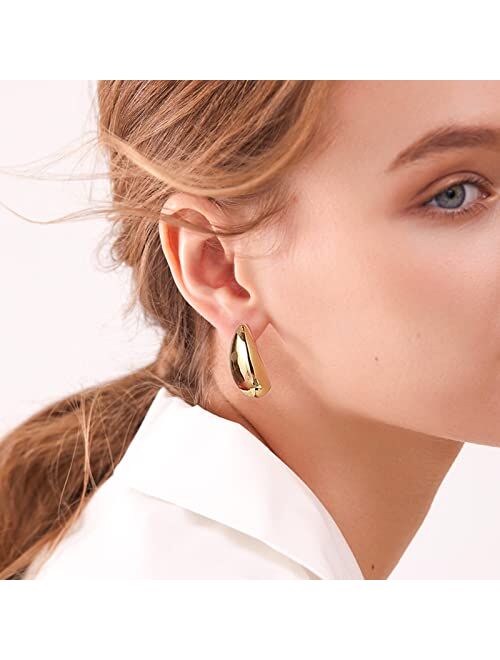 Dvacaman Chunky Gold Hoop Earrings for Women, Lightweight Teardrop Hoops Earrings with 18K Real Gold Plated, Hypoallergenic Earrings Waterdrop Hollow Open Jewelry for Wom