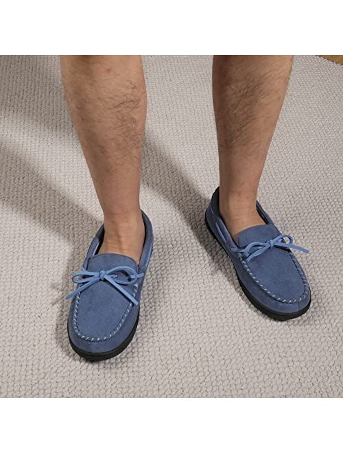 ULTRAIDEAS Men's Luke Microsuede Moccasin Slippers with Tie Indoor Outdoor