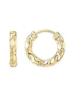14K Gold Plated 925 Sterling Silver Post Ultra Thick Huggie Earring | Women's Mini Hoop Earrings | Gold Plated Small Hoops